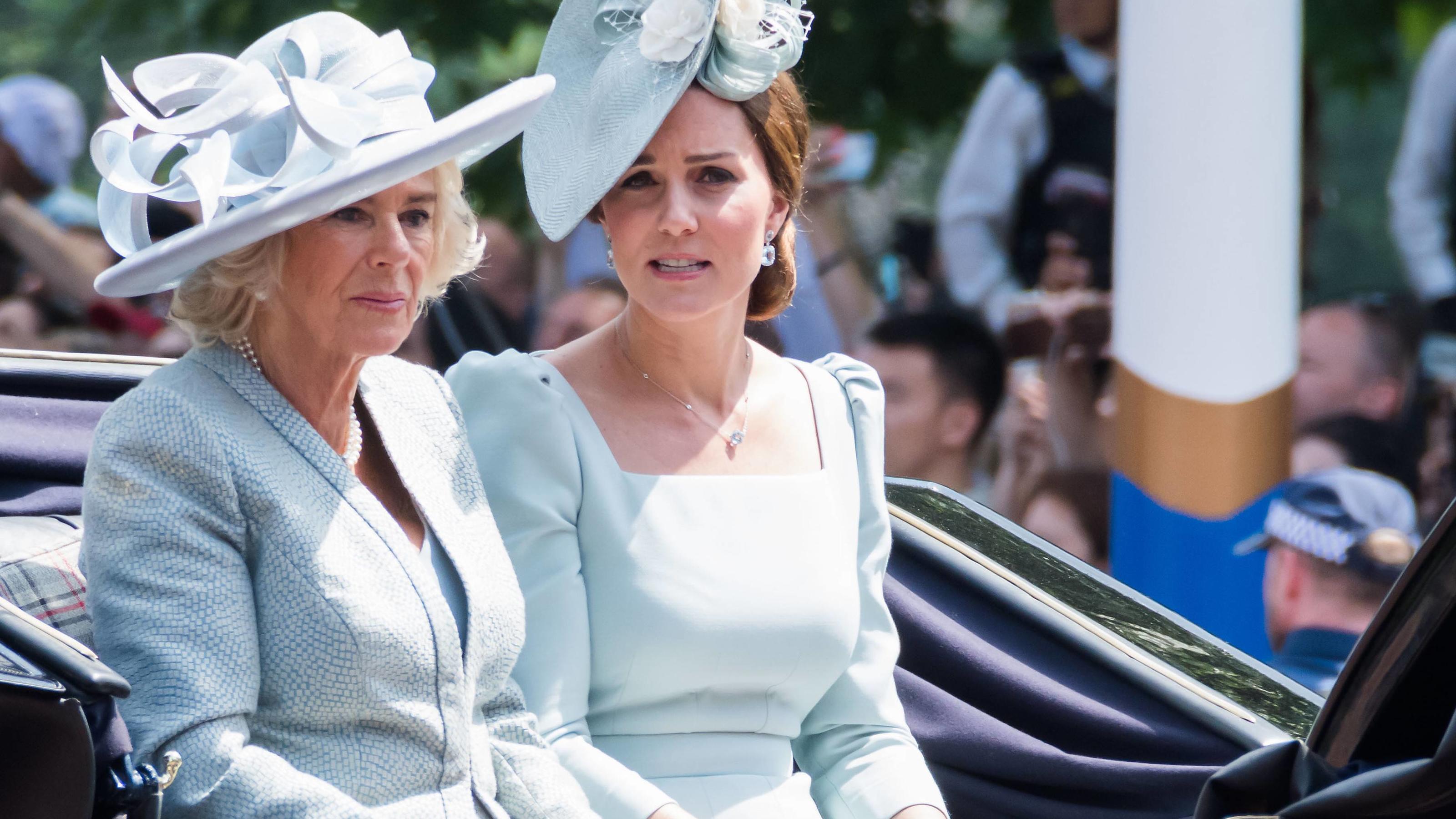 Herzogin Meghan: Mit diesem rosafarbenen Outfit fällt sie ganz schön aus der Reihe Hellblauer Partnerlook - Camilla und Kate