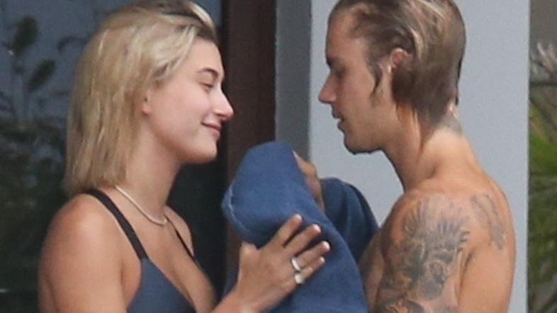 Liebes-Comeback bei Justin Bieber und Hailey Baldwin? Hailey Baldwin trocknet zärtlich Justins Wassertropfen.