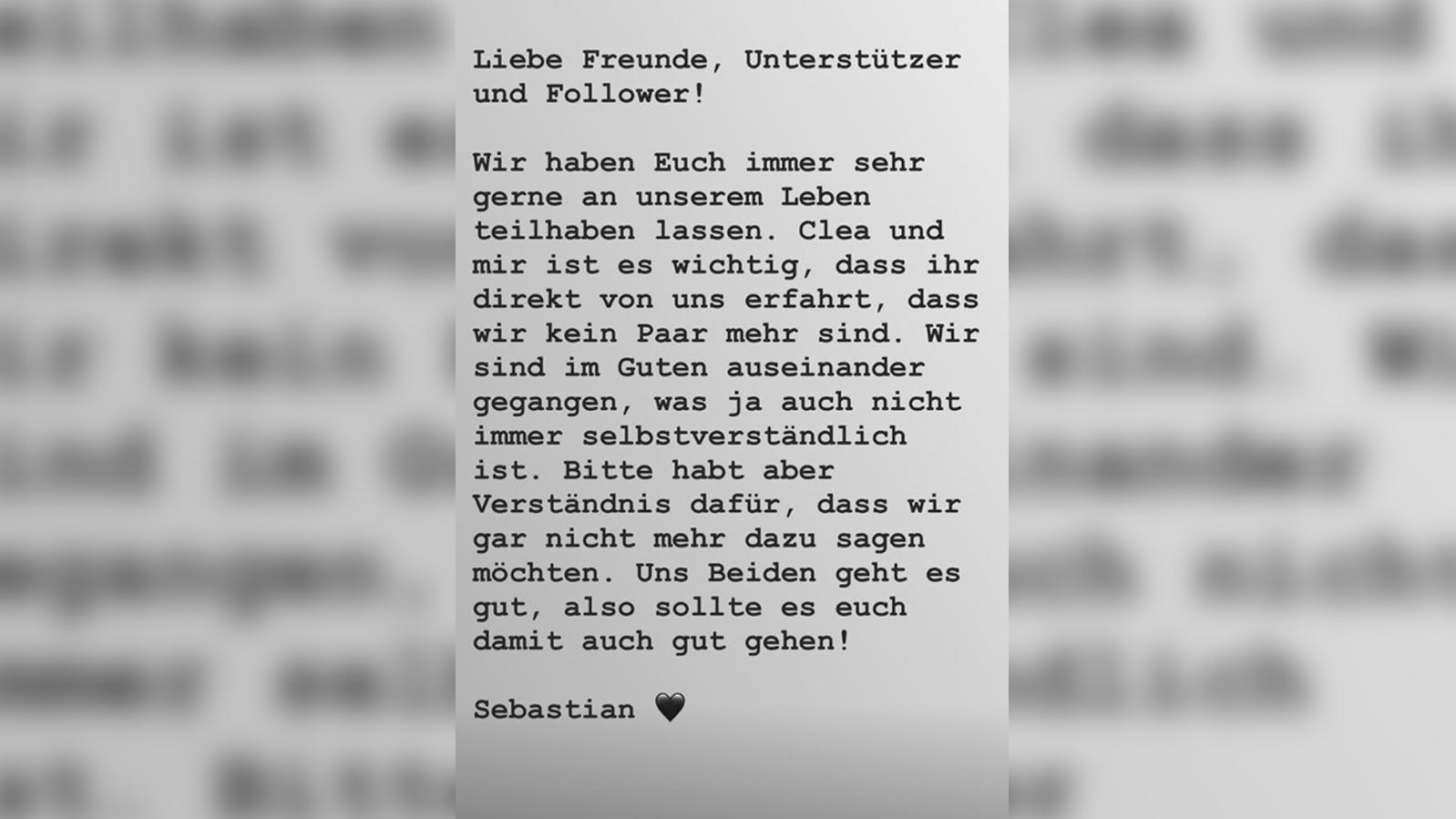Trennung beim "Bachelor"-Taumpaar: Bei Sebastian Pannek und Clea-Lacy Juhn ist Schluss! Auf Instagram bestätigt Sebastian Pannek die Trennung.