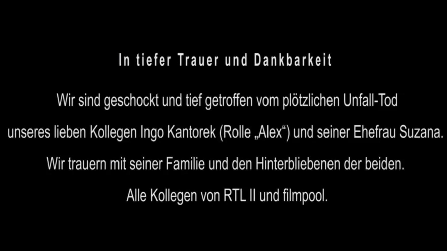 So trauerte „Köln 50667“ um Ingo Kantorek (†44) am Tag seines Unfalltodes Mit dieser schwarzen Texttafel kurz vor der ersten Werbepause verabschiedet sich "Köln 50667" von seinem Schauspieler Ingo Kantorek