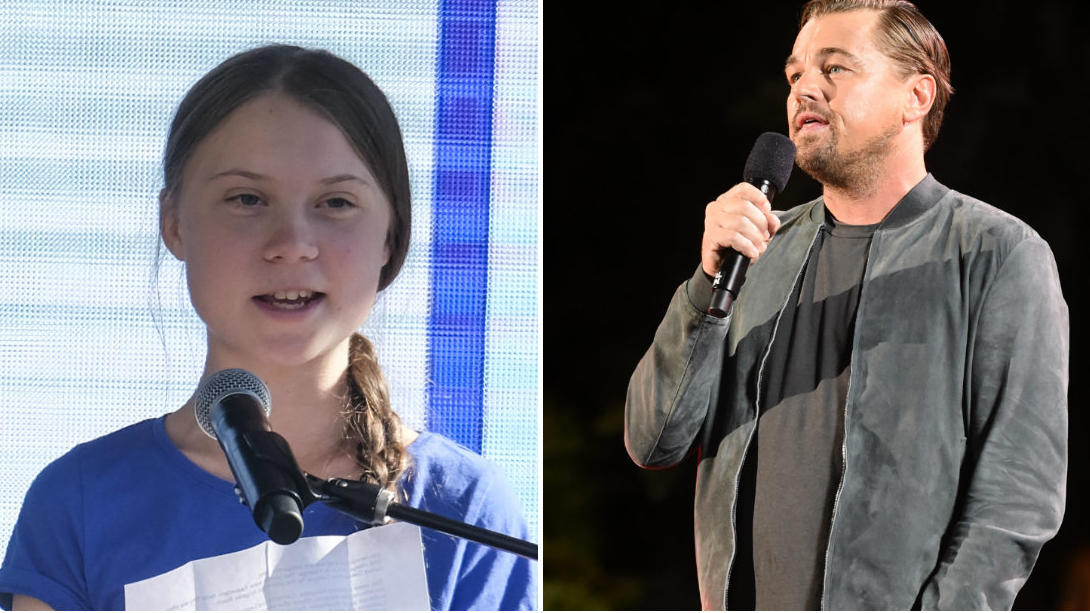 Greta Thunberg und Leonardo DiCaprio verbünden sich Greta Thunberg hat in Leonard DiCaprio / Kollage