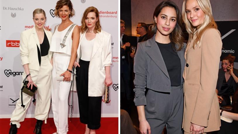 Jana Ina Zarrella, Ruby O. Fee & Co.: Bei der Berlinale haben die Frauen die Hosen an Berlinale-Damen in Hosenanzügen: Jella Haase, Jessica Schwarz mit Karoline Herfurth (li.). Gizem Emre und Pia Stutzenstein.