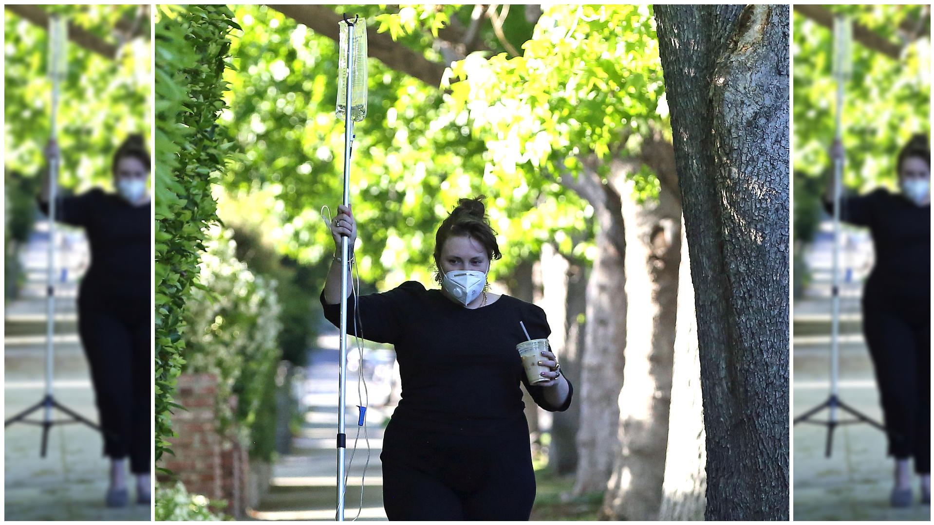 Lena Dunham hängt an ihrem Geburtstag am Tropf Lena Dunham spaziert mit Tropf durch die Straßen