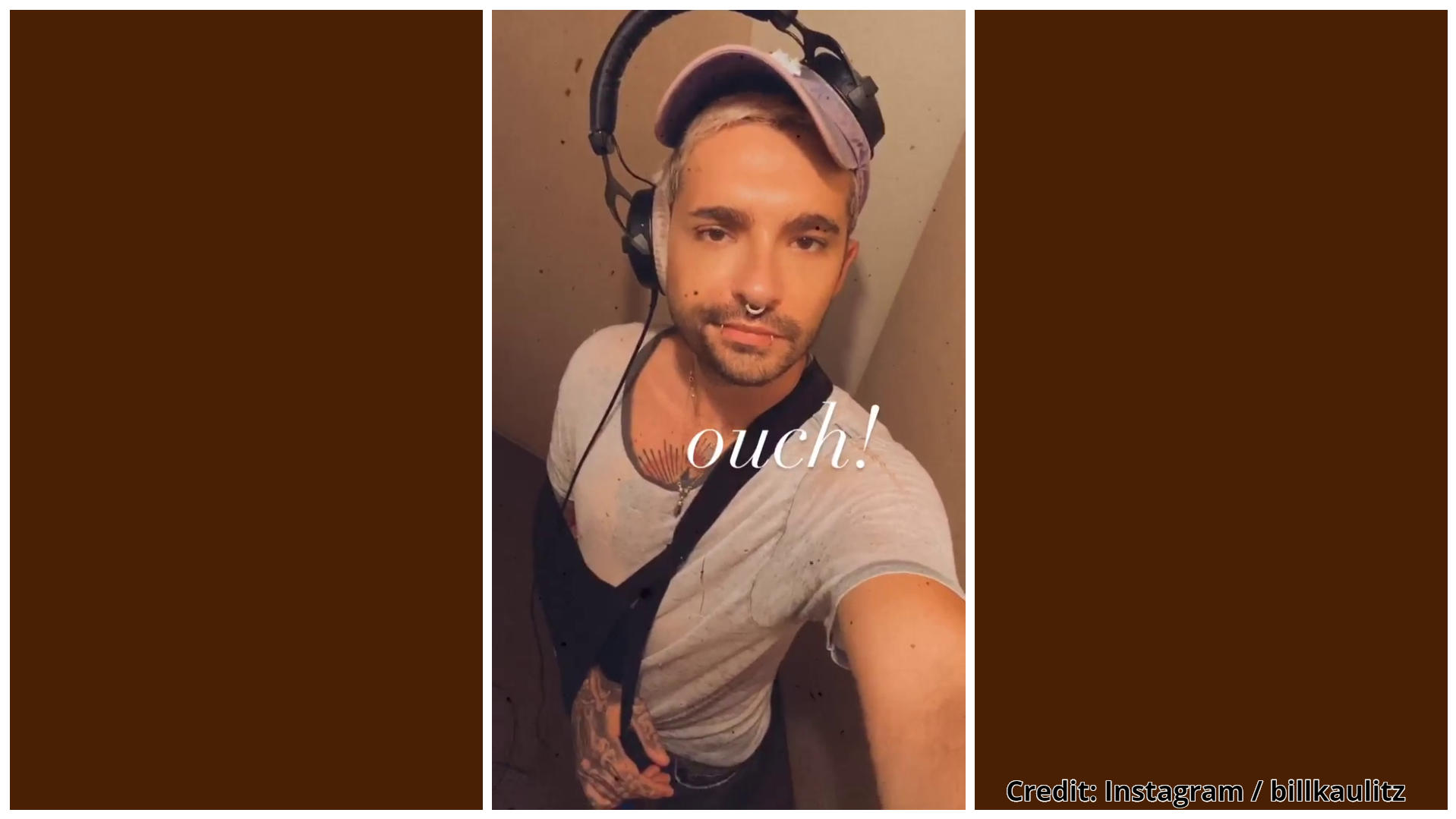 Bill Kaulitz mit Armschlinge im Tonstudio Bill Kaulitz mit Armschlinge im Tonstudio.