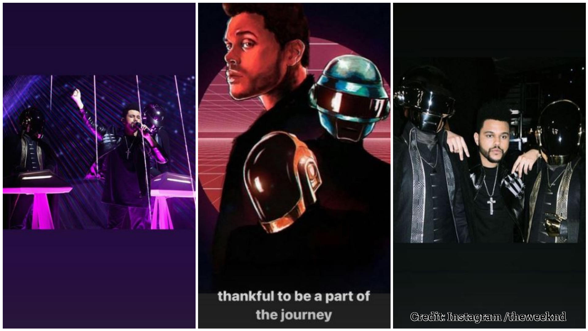 Daft Punk geben Trennung bekannt: So reagieren Pharrell Williams & Co. The Weeknd und Daft Punk standen gemeinsam auf der Bühne.