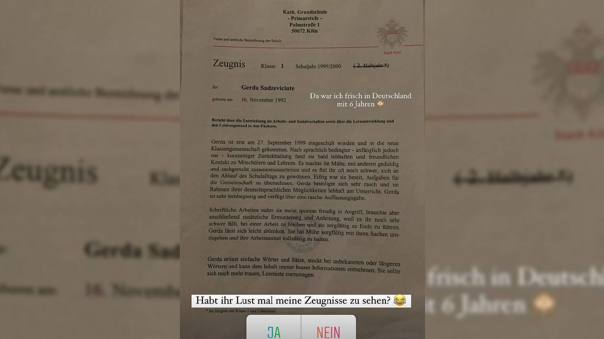 Gerda Lewis: Geheimnis gelüftet! DAS ist der richtige Name der Ex-Bachelorette Gerda Lewis zeigt in ihrer neuesten Instagram-Story ihr Zeugnis.