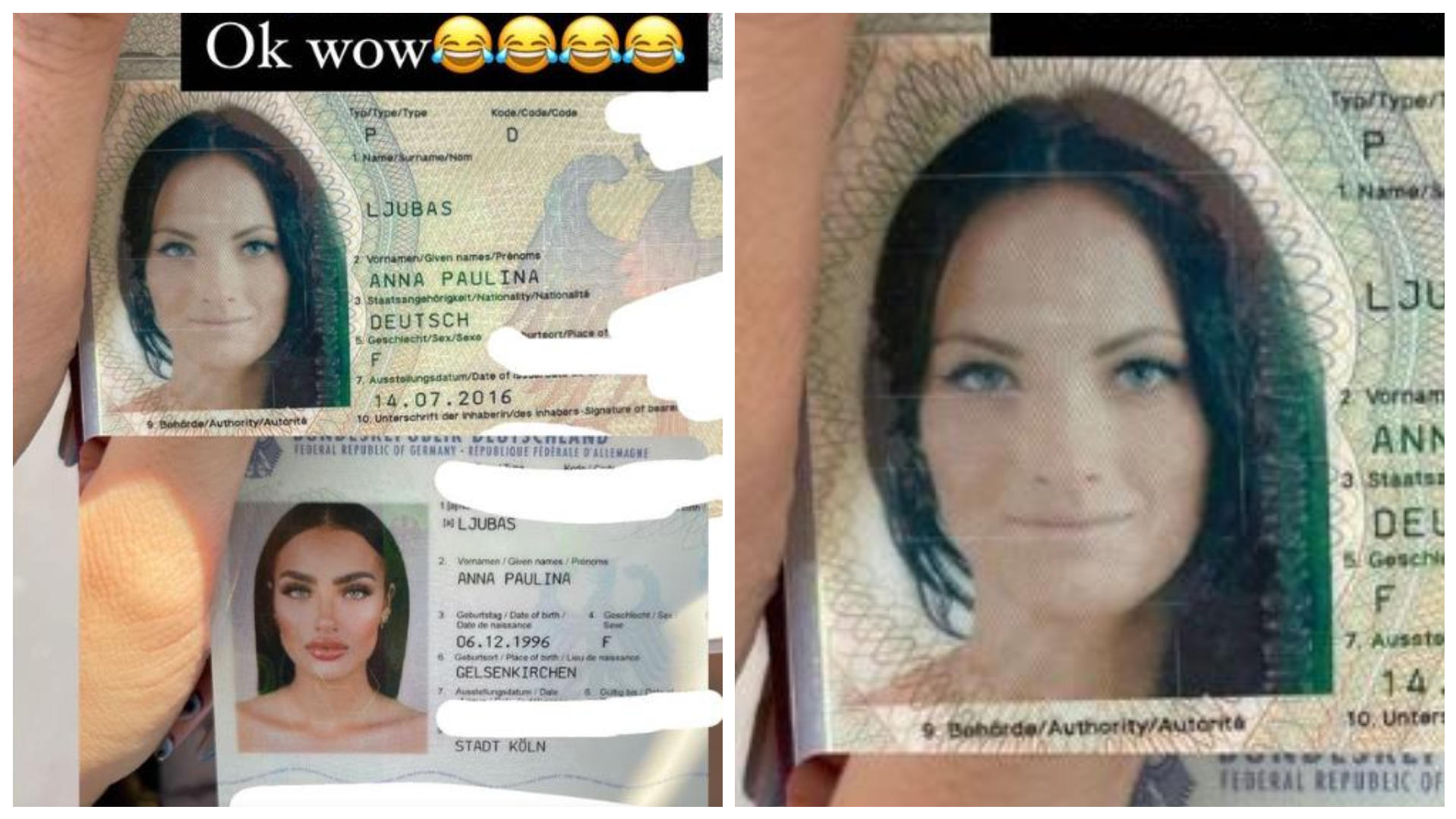 Paulina Ljubas zeigt altes Ausweisfoto - so sah sie früher aus Paulina Ljubas zeigt alten und neuen Reisepass
