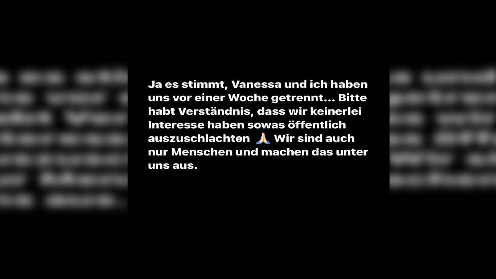 Raúl Richter bestätigt Trennung von Vanessa Schmitt Raúl Richter bestätigt Liebes-Aus mit Vanessa Schmitt in seiner Instagram-Story.