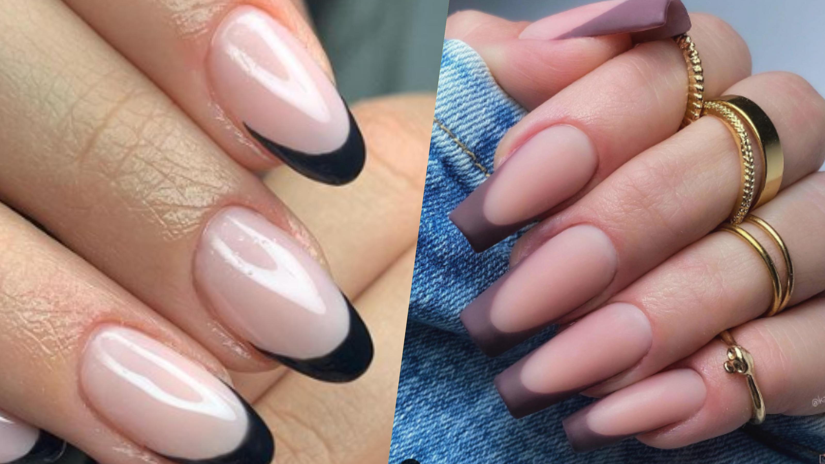 Herbst-French: Das ist der Nagel-Trend der Saison Zwei verschiedene Nageldesigns in einer Collage.
