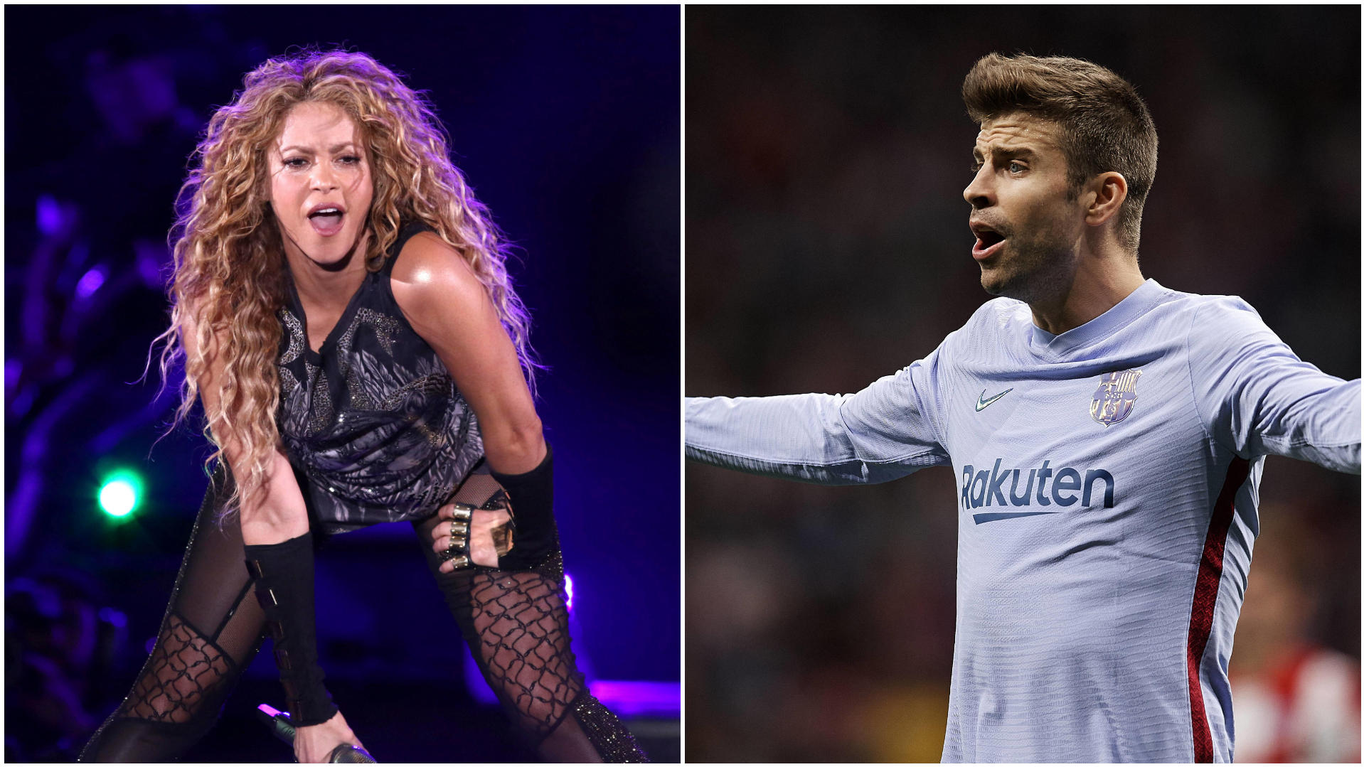 Nach Shakiras Rache-Song – Ex Piqué kontert gleich zwei Mal Collage aus zwei Bildern. Linkes Bild zeigt Shakira auf der Bühne, das rechte Bild zeigt Gerard Piqué, wie er sich während eines Fußballspiels aufregt.
