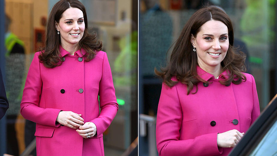 Herzogin Kate: Verrät dieser Mantel das Geschlecht ihres Babys? Herzogin Kate im pinkfarbenen Mantel bei einem Besuch in Coventry.
