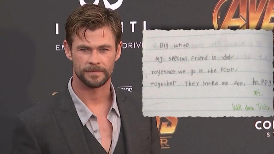 Herzerwärmend Chris Hemsworth teilt süße Notiz von seinem Sohn