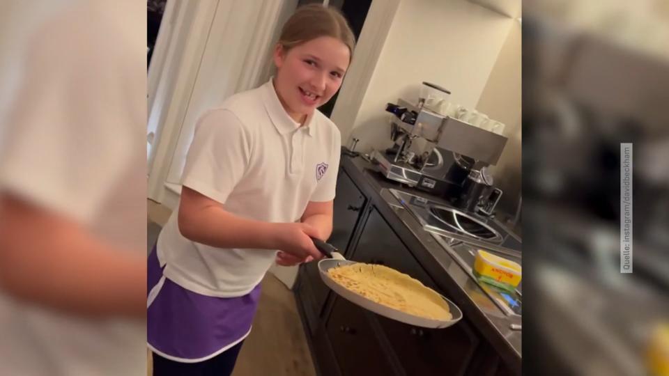 Pancake-Party bei den Beckhams Harper zeigt Papa David, wie's richtig geht mit dem Wenden