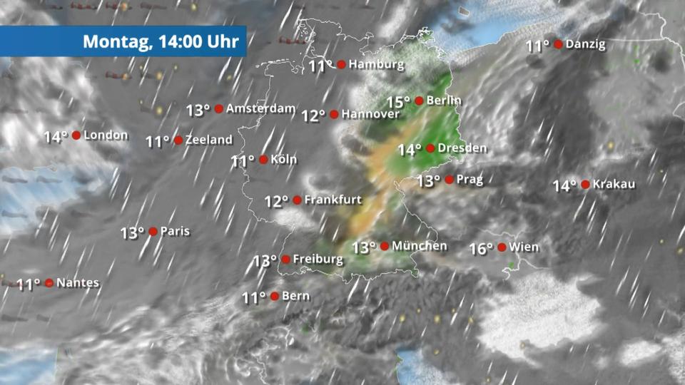 Regen und stürmische Böen Der Regen- und Wolkenfilm für die kommenden 48 Stunden