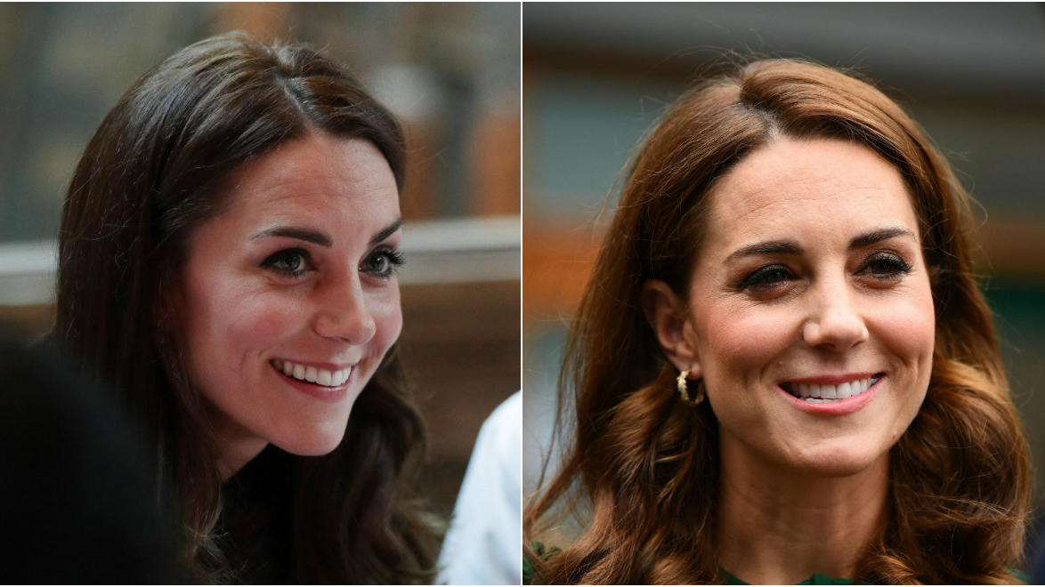 Herzogin Kate im Jahr 2016 (l.) und 2019 (r.): Sieht ihre Stirn nach einer Botox-Behandlung aus?