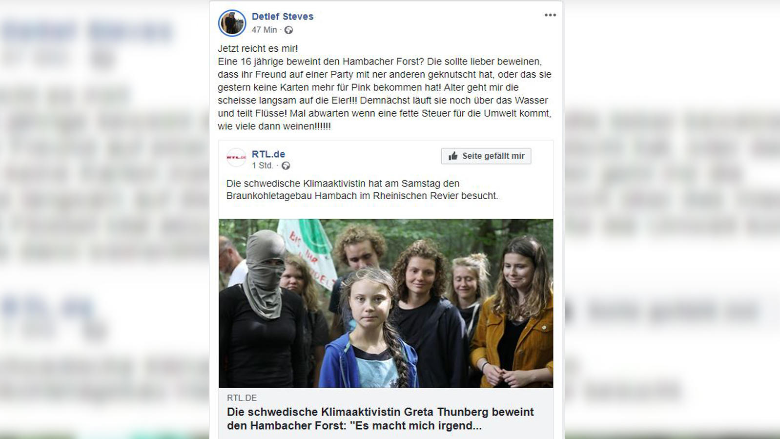 Stevens schießt in einem Facebook-Posting gegen Klima-Greta.