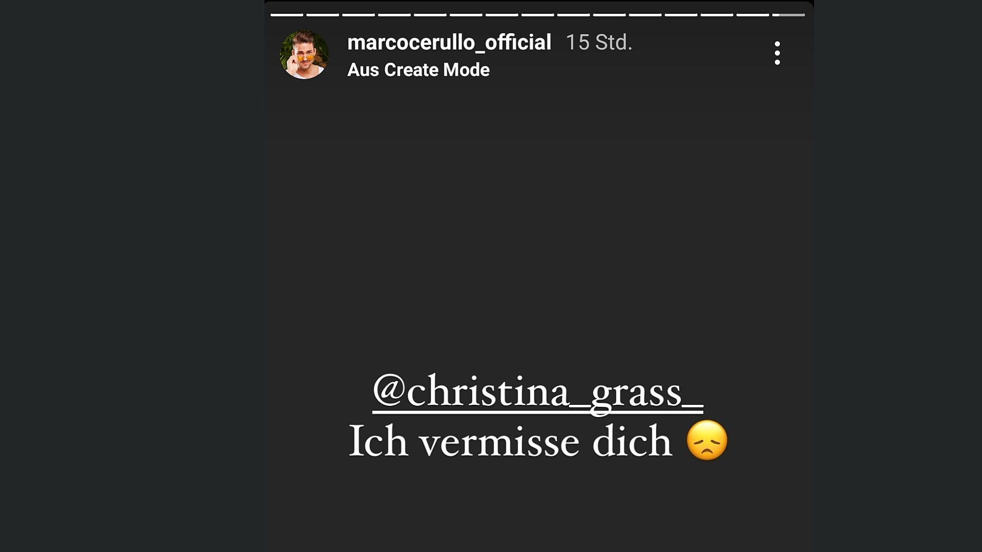 Marco Cerullo gibt in seiner Instagram-Story zu, dass er seine Ex-Freundin Christina vermisst. 