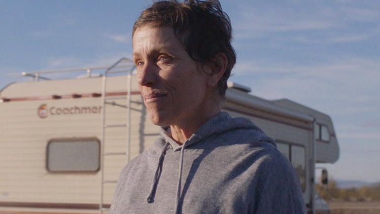 This image released by Searchlight Pictures shows Frances McDormand in a scene from the film "Nomadland." (Searchlight Pictures via AP)