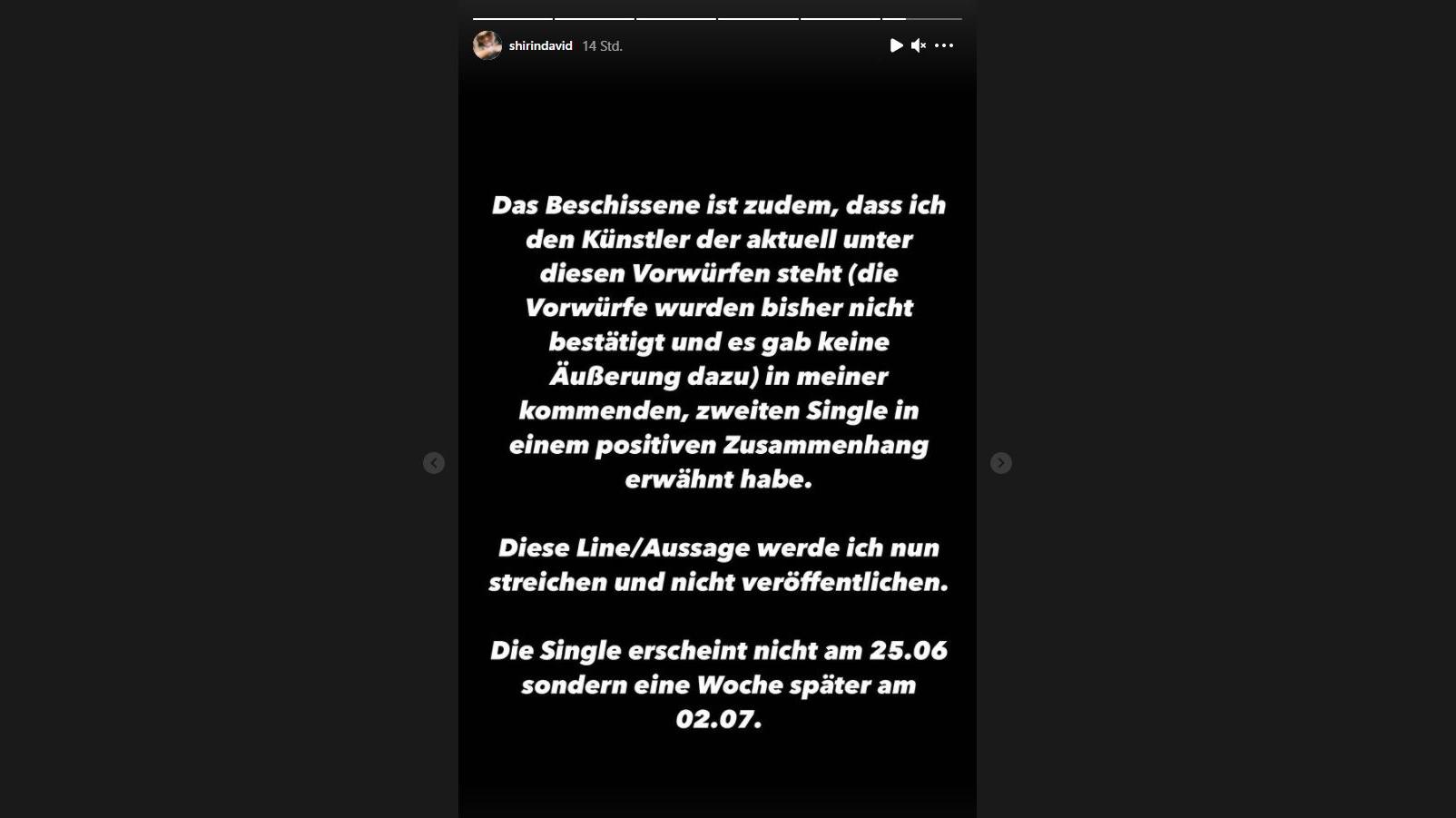 Shirin David ändert laut eigener Aussage einen Songtext, in dem der deutsche Rapper vorgekommen ist