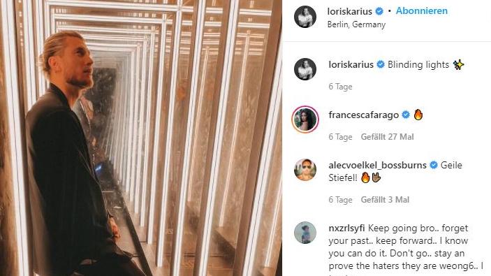 Loris Karius bekommt von Netflix-Star Francesca Ferago ein Flammen-Emoji für sein aktuelles Instagram-Foto.