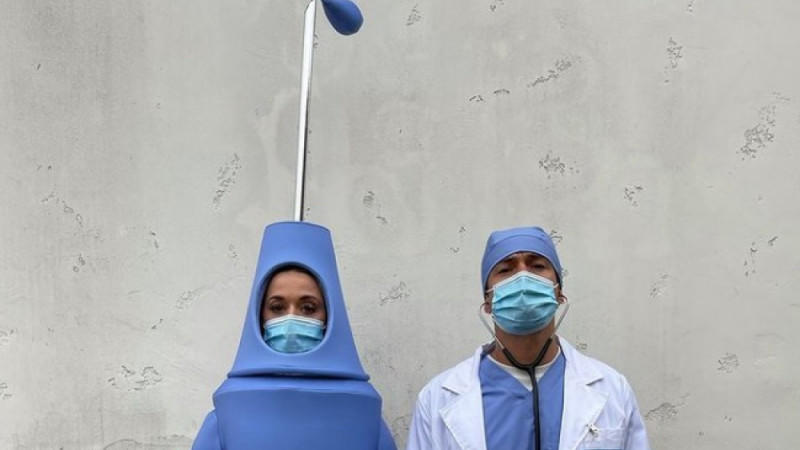 Katy Perry and Orlando Bloom dressed up as doctors and syringes for Halloween