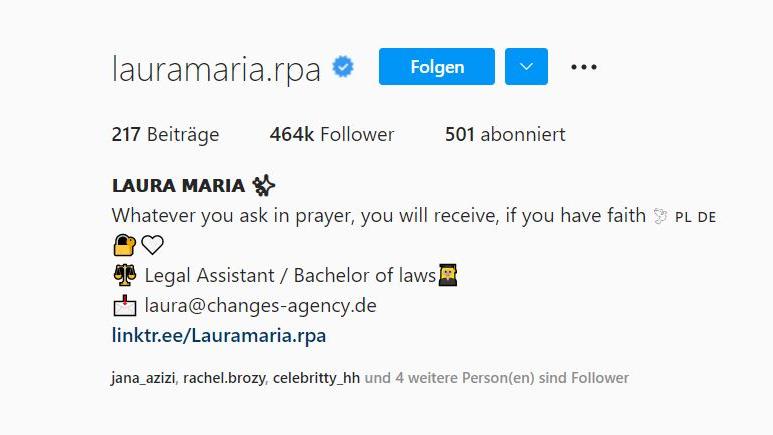 Laura Maria hat ihre Instagram-Bio aktualisiert.