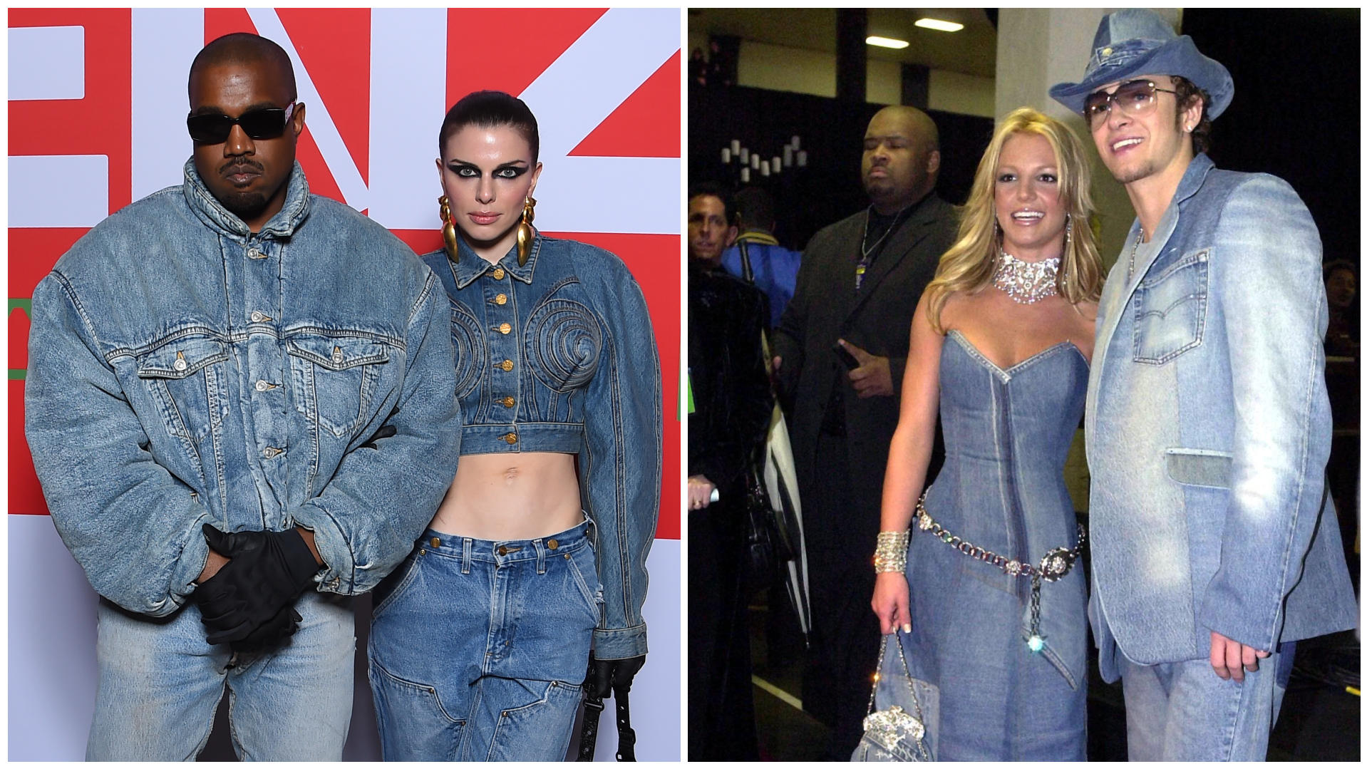 Wir sehen doppelt! Links Kanye West und Julia Fox bei der Pariser Fashion Week 2022 und rechts Britney Spears und Justin Timberlake 2001 bei den AMAs.