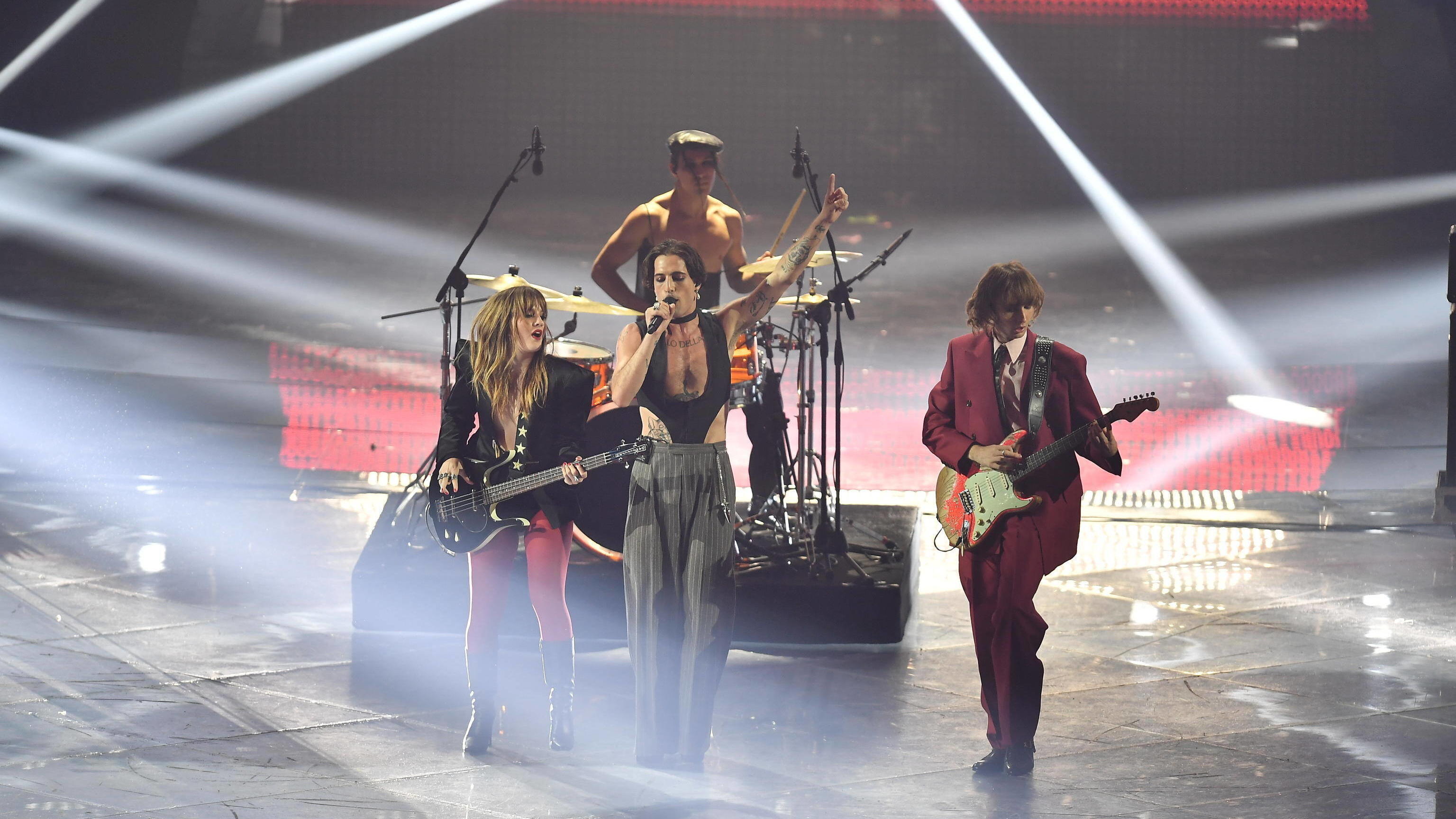  May 14, 2022, Turin: Italian band Maneskin performs during the Final of the 66th annual Eurovision Song Contest ESC 2022 in Turin, Italy, 14 May 2022. ANSA/ALESSANDRO DI MARCO Turin - ZUMAa110 20220514_zaf_a110_198 Copyright: xAlessandroxDixMarcox