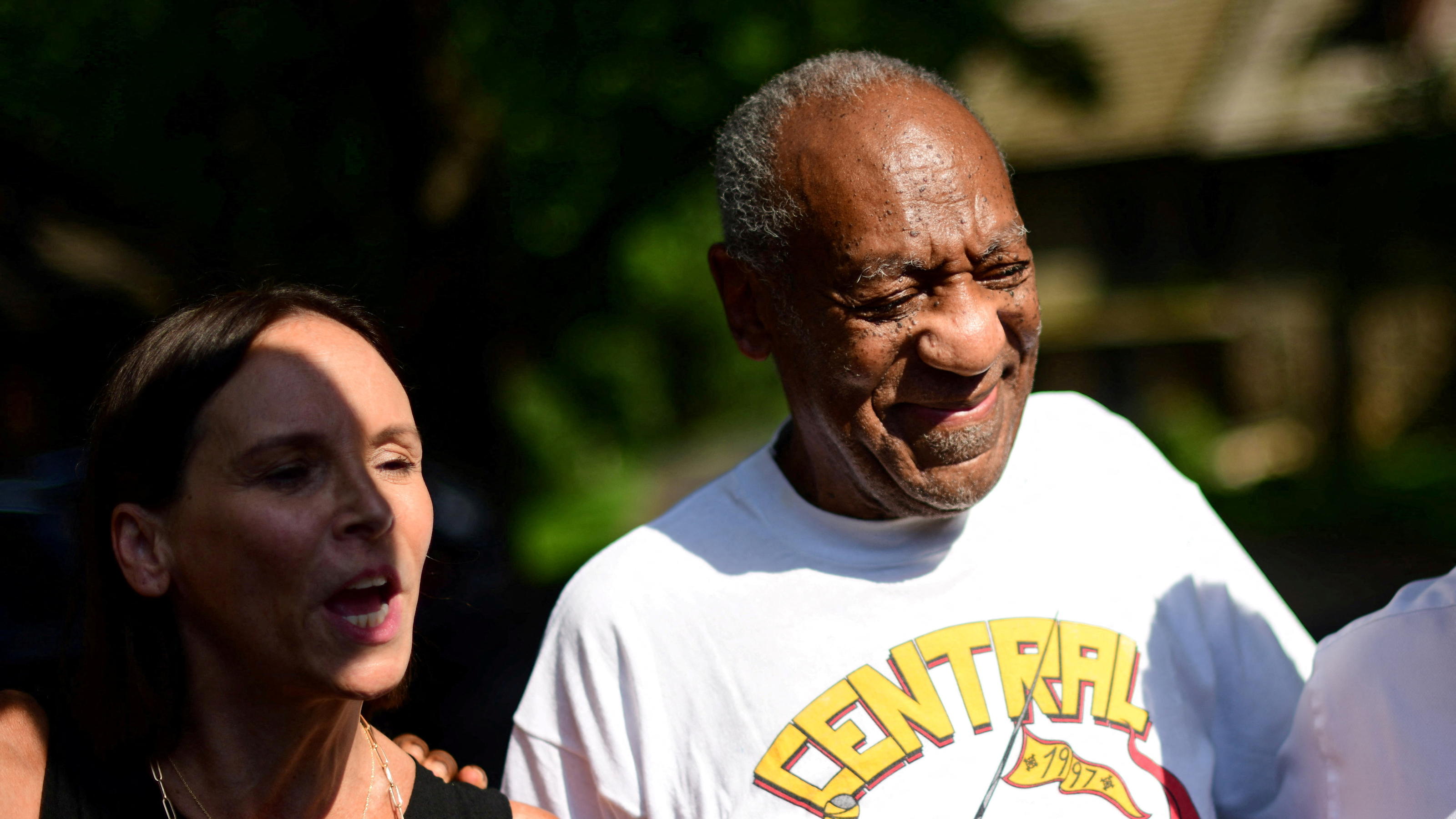 FILE PHOTO: Bill Cosby stands next to lawyer Jennifer Bonjean outside his home after Pennsylvania's highest court overturned his sexual assault conviction and ordered him released from prison immediately, in Elkins Park, Pennsylvania, U.S., June 30, 