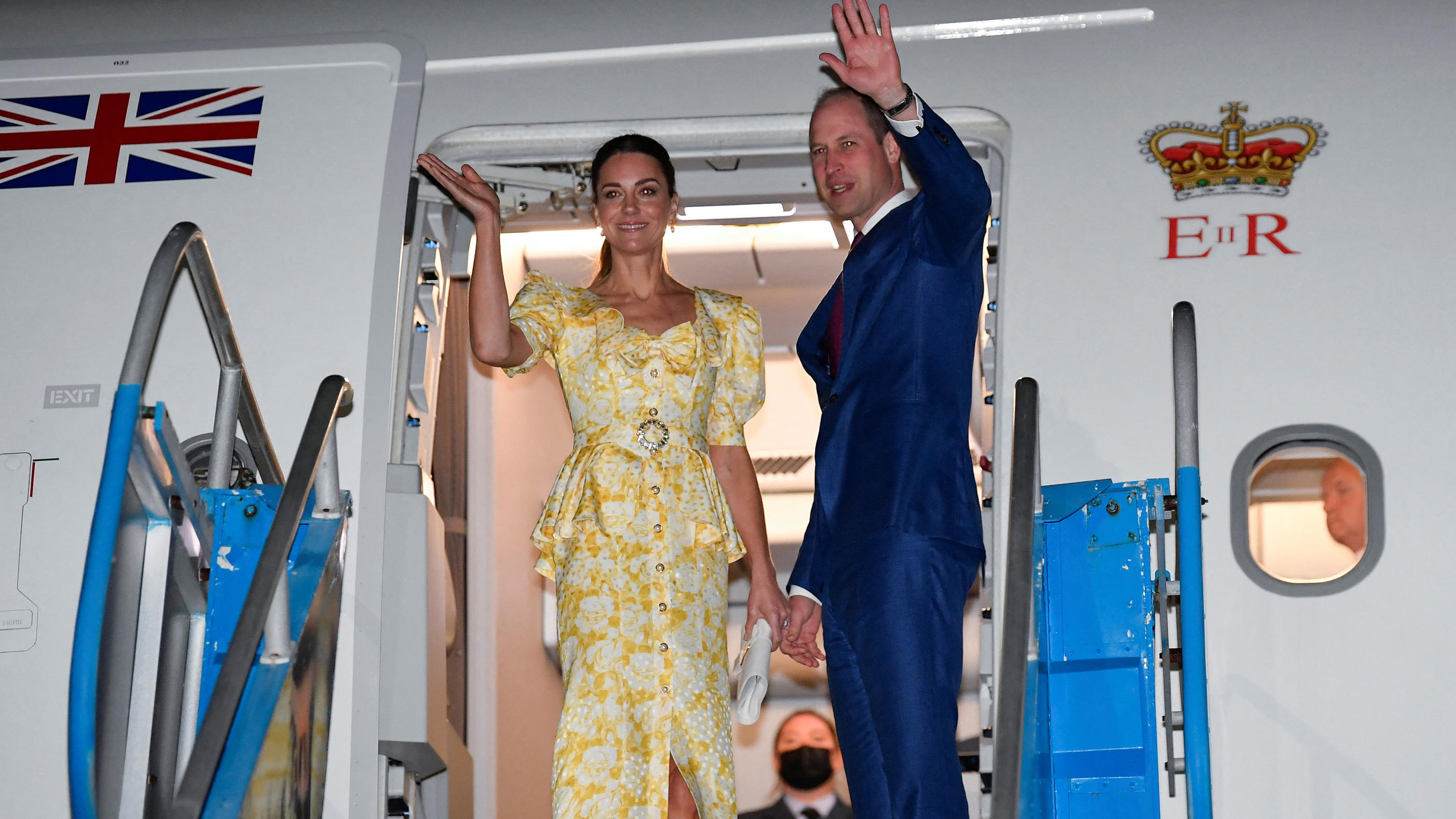 Royal visit to the Caribbean - Day 8. The Duke and Duchess of Cambridge board a plane at Lynden Pindling International Airport as they depart the Bahamas, at the end of their tour of the Caribbean taken on behalf of the Queen to mark her Platinum Jub