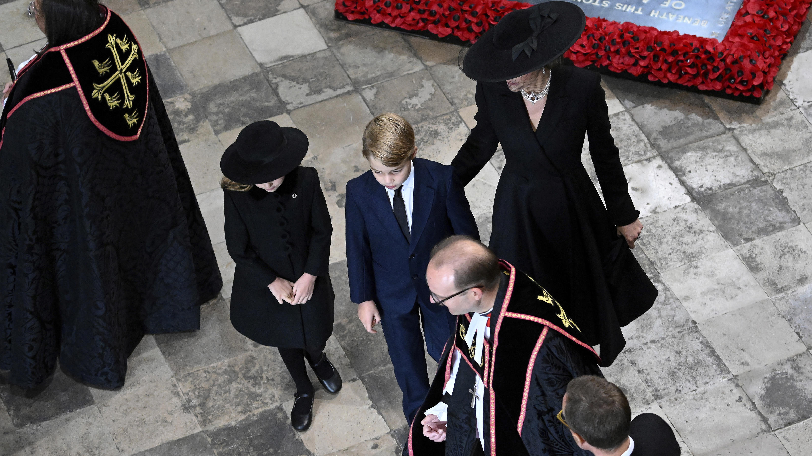 Kate, Prinzessin von Wales, Prinz George and Prinzessin Charlotte bei der Trauerfeier für Queen Elizabeth II
