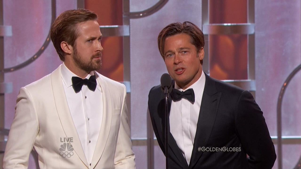 The 73rd Annual Golden Globe Awards on NBCFeaturing: Brad Pitt, Ryan GoslingWhere: United StatesWhen: 10 Jan 2016Credit: Supplied by WENN.com**WENN does not claim any ownership including but not limited to Copyright, License in attached material. Fee