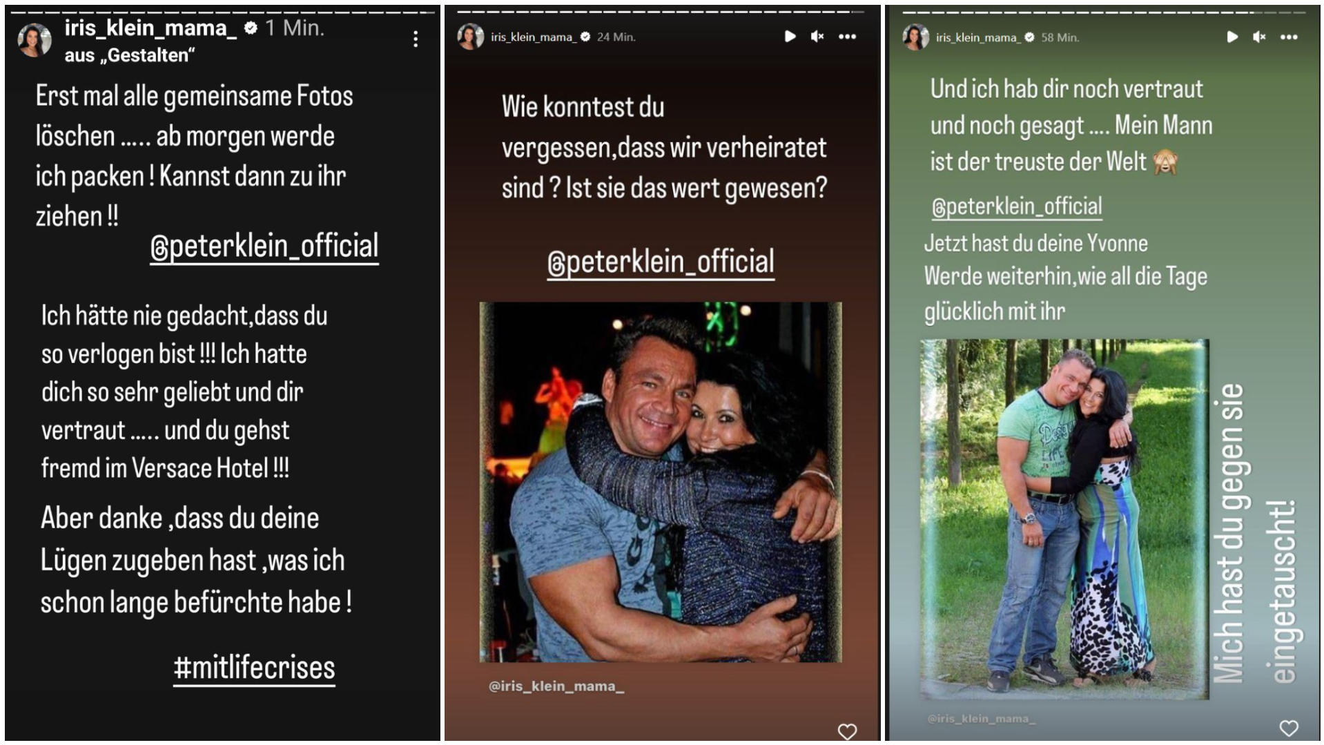 In ihrer Instagram-Story wütet die verletzte Iris Klein mitten in der Nacht gegen ihren Mann Peter.