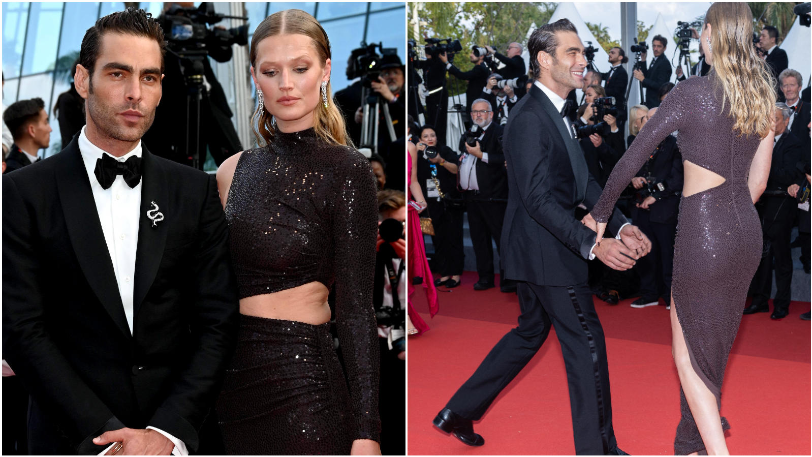 Model Toni Garrn hat auf dem roten Cannes-Teppich Spaß mit Männermodel Jon Kortajarena.