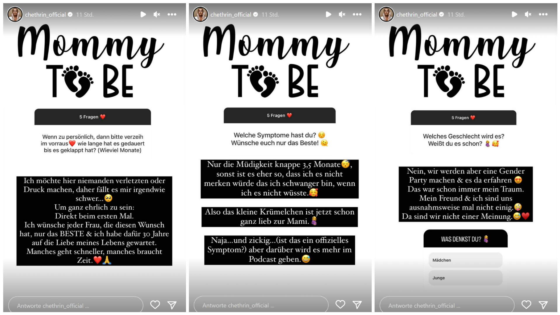 In ihrer Instagram-Story beantwortet Chethrin Schulze die ersten Fragen zu ihrer Schwangerschaft.