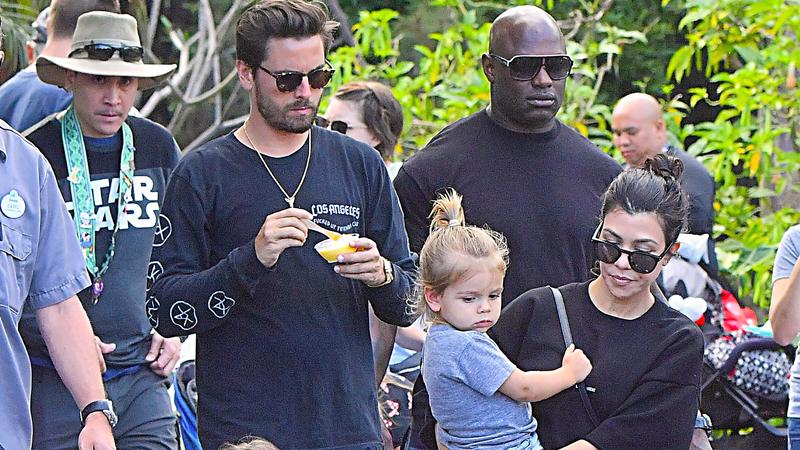 Kourtney Kardashian celebrated her birthday with Scott Disick and their children at Disneyland in Anaheim, California.. The group were joined by Kourtney's niece North West as well as four bodygaurds, the head of security and two VIP guest service pe