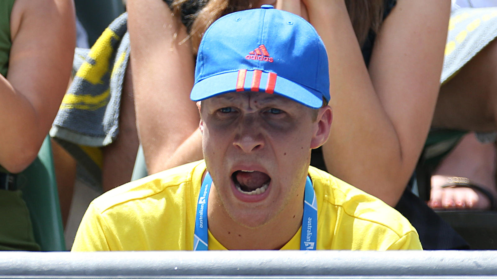 Oliver Pocher sits with Martina Hingis to watch Sabine Lisicki as she loses her second round match against Monica Niculescu at day 3 of the Australian Open in Melbourne.Oliver was very animated as he cheered for Sabine.
