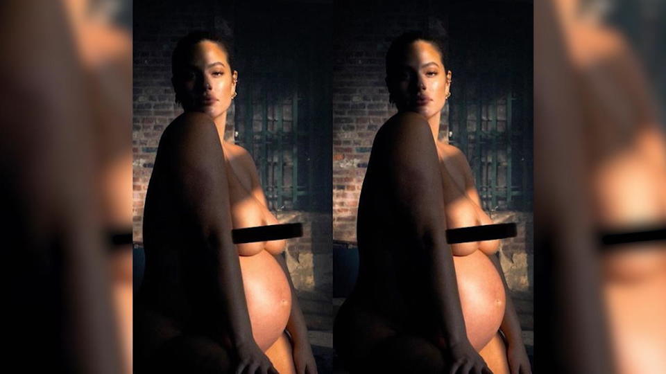 Schwangere Ashley Graham nackt vor Entbindung
