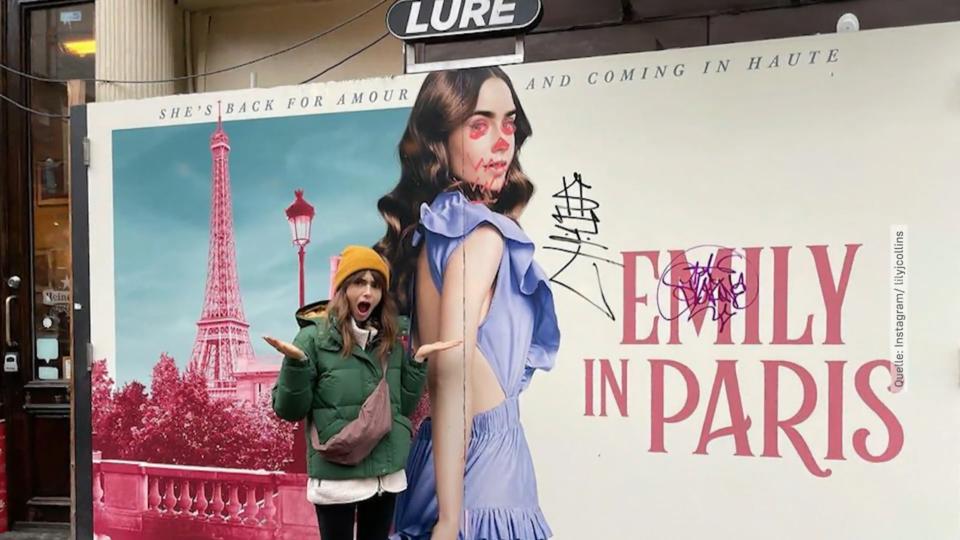 Sie entdeckt ein verunstaltetes "Emily in Paris"-Plakat
