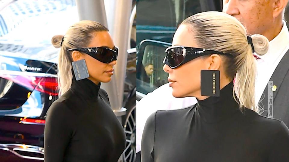 Kim Kardashian trägt Kreditkarten-Ohrringe